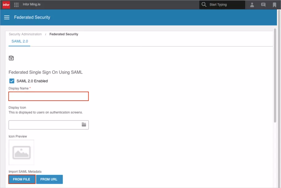 infor cloudsuite sso federated security page